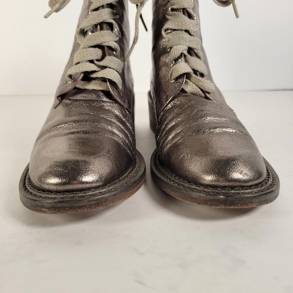 SPACE Styled in France Metallic Taupe Leather Combat Boot Women Sz 6.5 - Picture 8 of 14